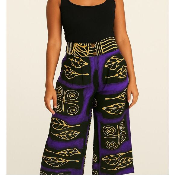 Platinum by Dorothy Schoelen Vintage wide leg cropped pants purple Aztec print - Picture 1 of 9
